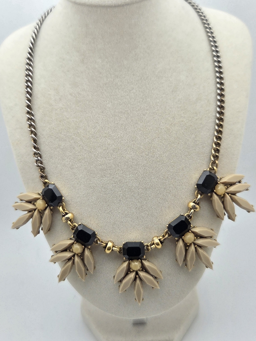 J. Crew Neutral Statement Necklace Mixed Stone Floral Cluster 17”